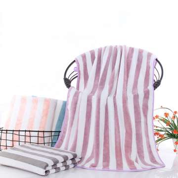 Striped Coral Fleece Bath Towel for Adult Household Men and Women Fast Absorbent