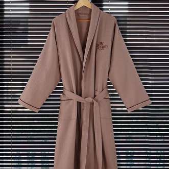 Waffle shawl collar Knit Robe, Long Cotton Kimono Hotel Bathrobe