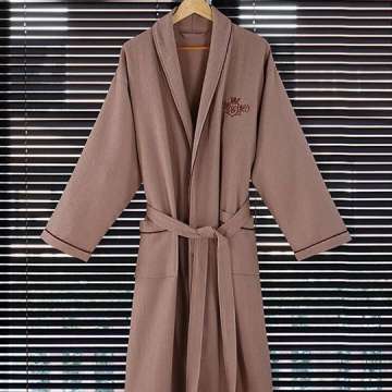 Waffle shawl collar Knit Robe, Long Cotton Kimono Hotel Bathrobe