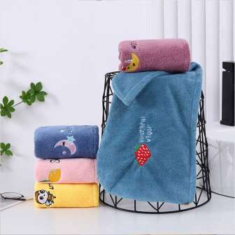 Super Absorbent Coral Fleece Ladies Hair Towel with embroidery