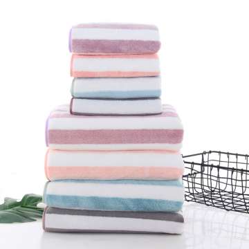 Striped Coral Fleece Bath Towel for Adult Household Men and Women Fast Absorbent Wrapped Velvet Towel